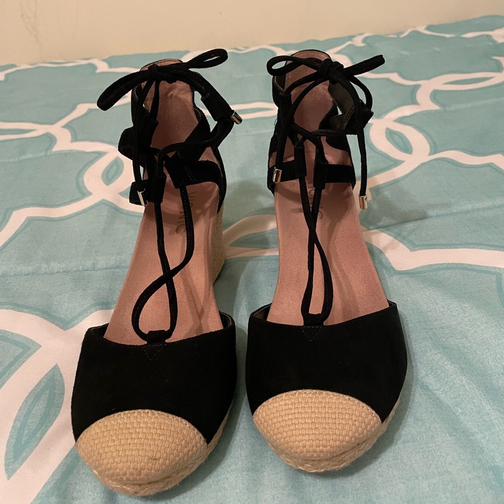 Vionic black Wedge Ankle Tie Sandal